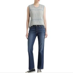 Vintage 80's Tomboy Medium Knit Vest Light Teal & White Geo Print